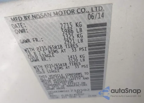 2014 Nissan Pathfinder S z USA, uszkodzony, nr VIN 5N1AR2MM5EC710502